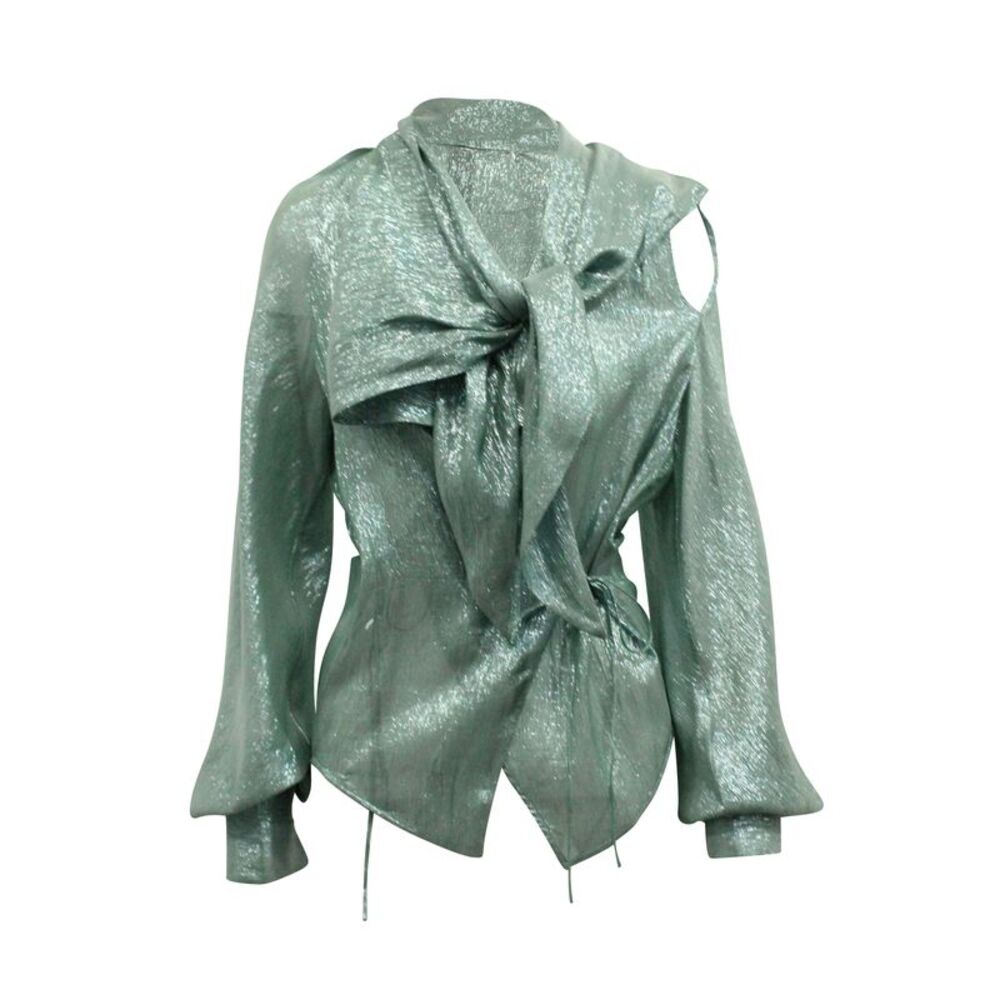 Petar Petrov Double Knot Draped Blouse in Light Blue Silk